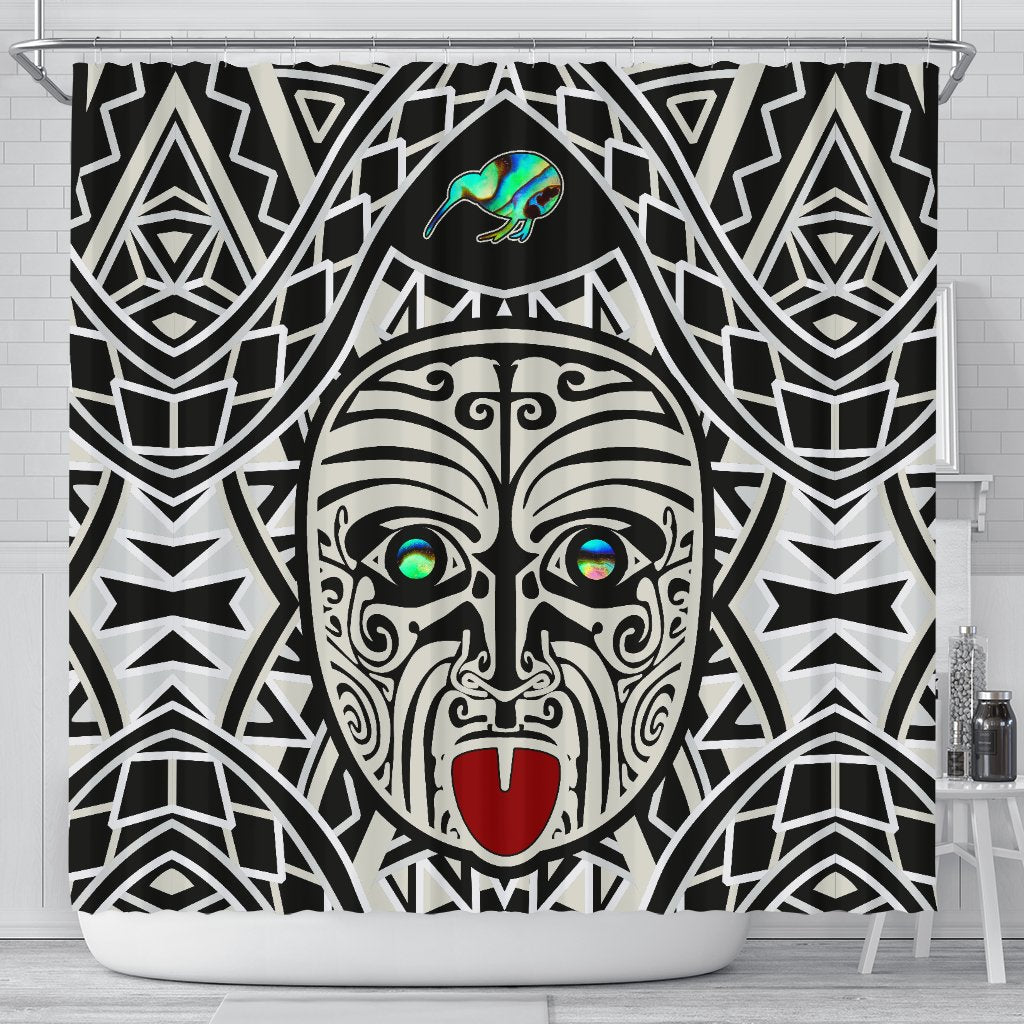 Integrity Maori Ta Moko Shower Curtain Kiwi and Paua One Style 177 x 172 (cm) Black - Polynesian Pride