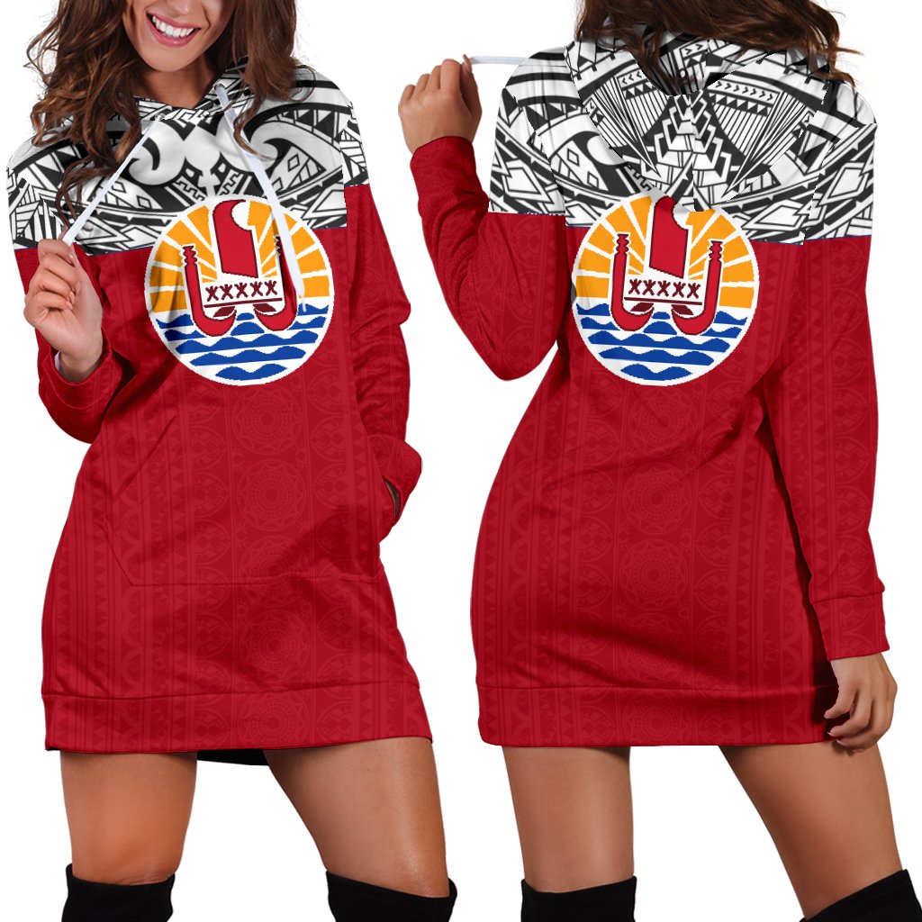 Tahiti Women's Hoodie Dress - Polynesian Design Red - Polynesian Pride