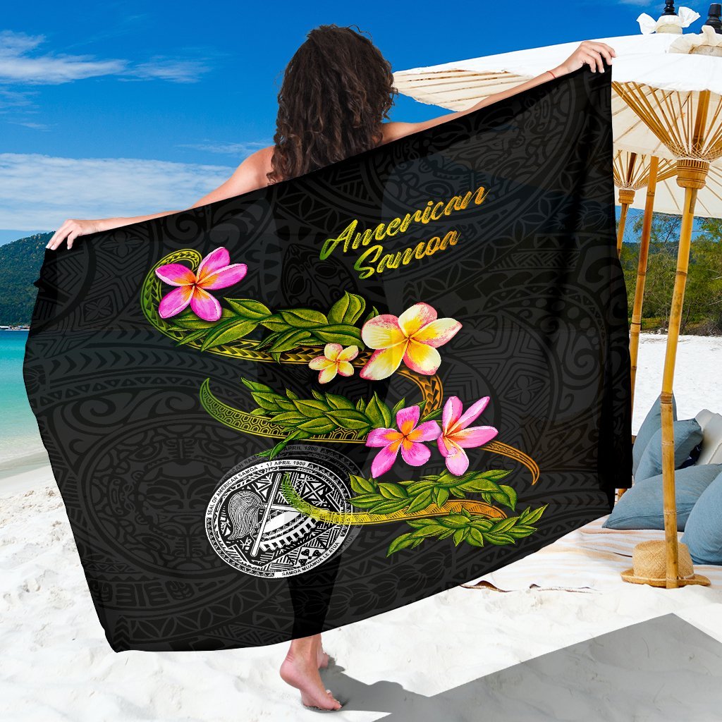 American Samoa Polynesian Sarong - Plumeria Tribal Women One Size Black - Polynesian Pride