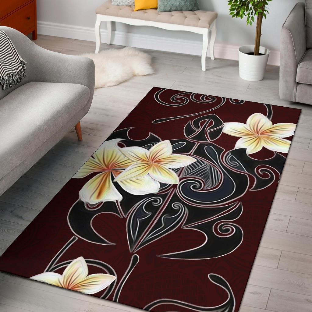 Turtle Poly Trinal Plumeria Red Area Rug AH Red - Polynesian Pride