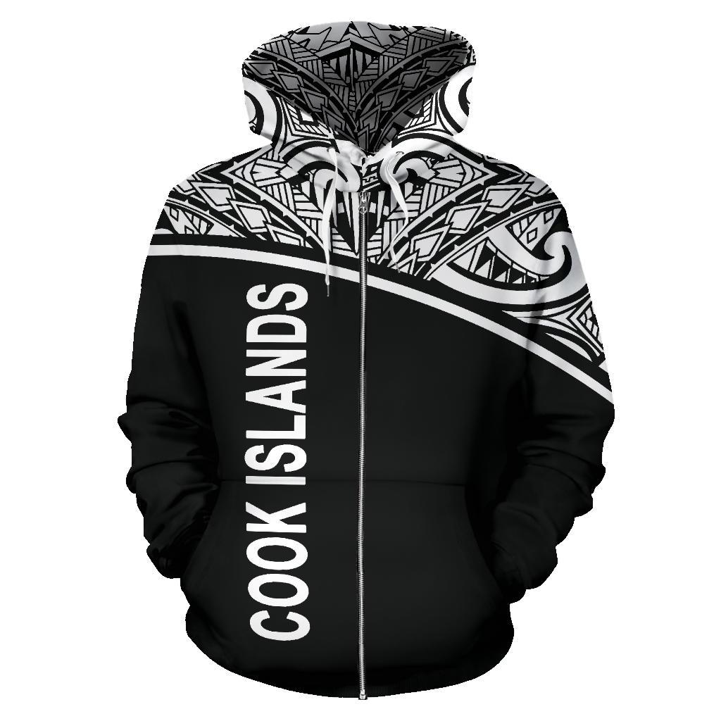 Cook Islands Polynesian Zip up Hoodie Curve Black - Polynesian Pride