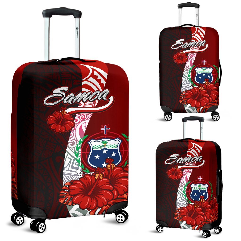 Samoa Polynesian Luggage Covers - Coat Of Arm With Hibiscus Red - Polynesian Pride