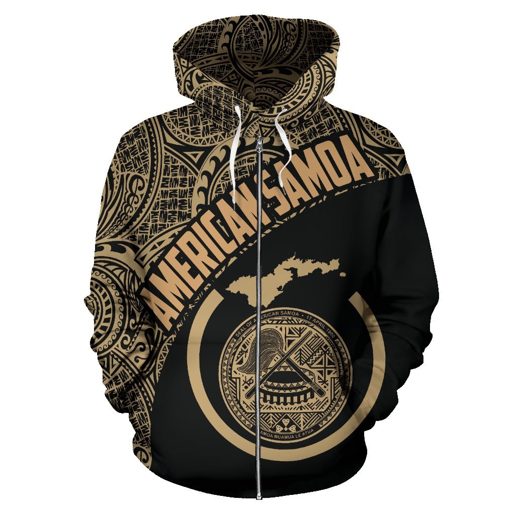 American Samoa Polynesian Zip up Hoodie American Samoa Seal Map Polynesian Tattoo - Polynesian Pride