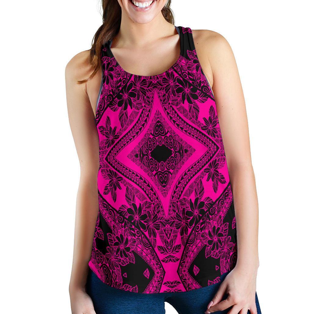 Polynesian Plumeria Mix Pink Black Women's Racerback Tank Top Pink - Polynesian Pride