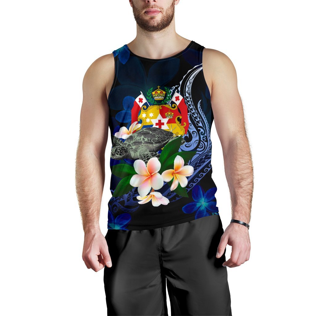 Tonga Polynesian Men's Tank Top - Turtle With Plumeria Flowers - Polynesian Pride