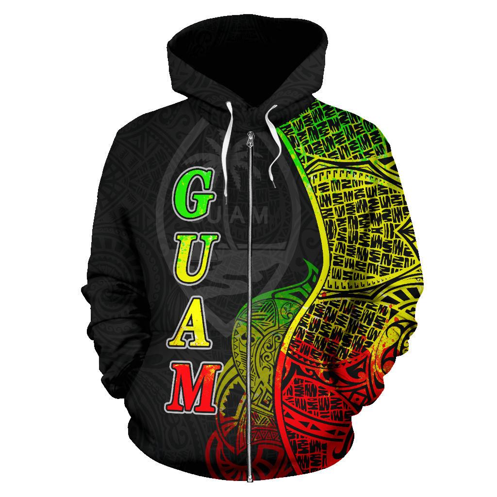 Guam Polynesian Zip up Hoodie Coconut Tree Reggae - Polynesian Pride