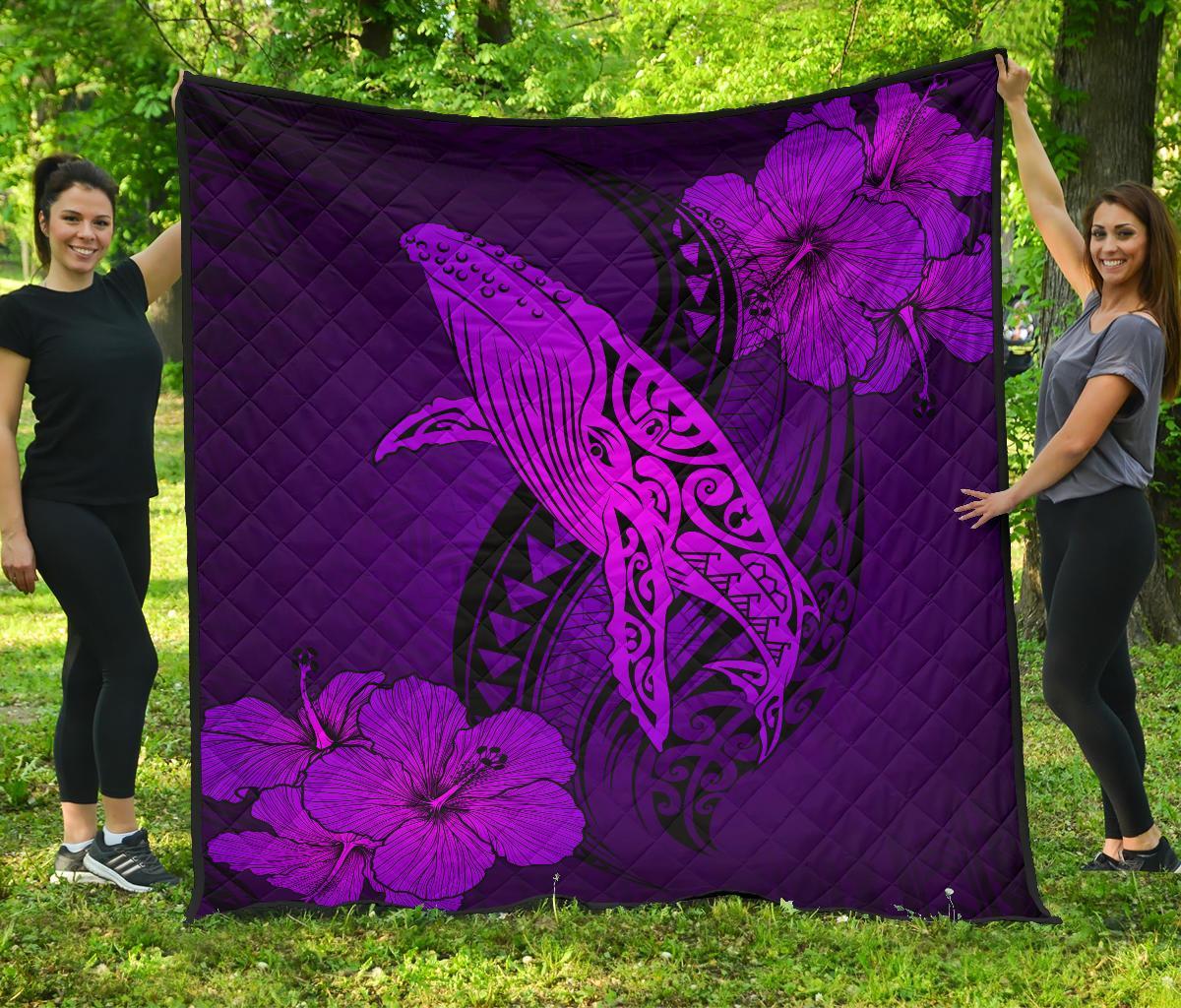 Hawaii Whale Swim Poly Purple Premium Quilt Purple - Polynesian Pride