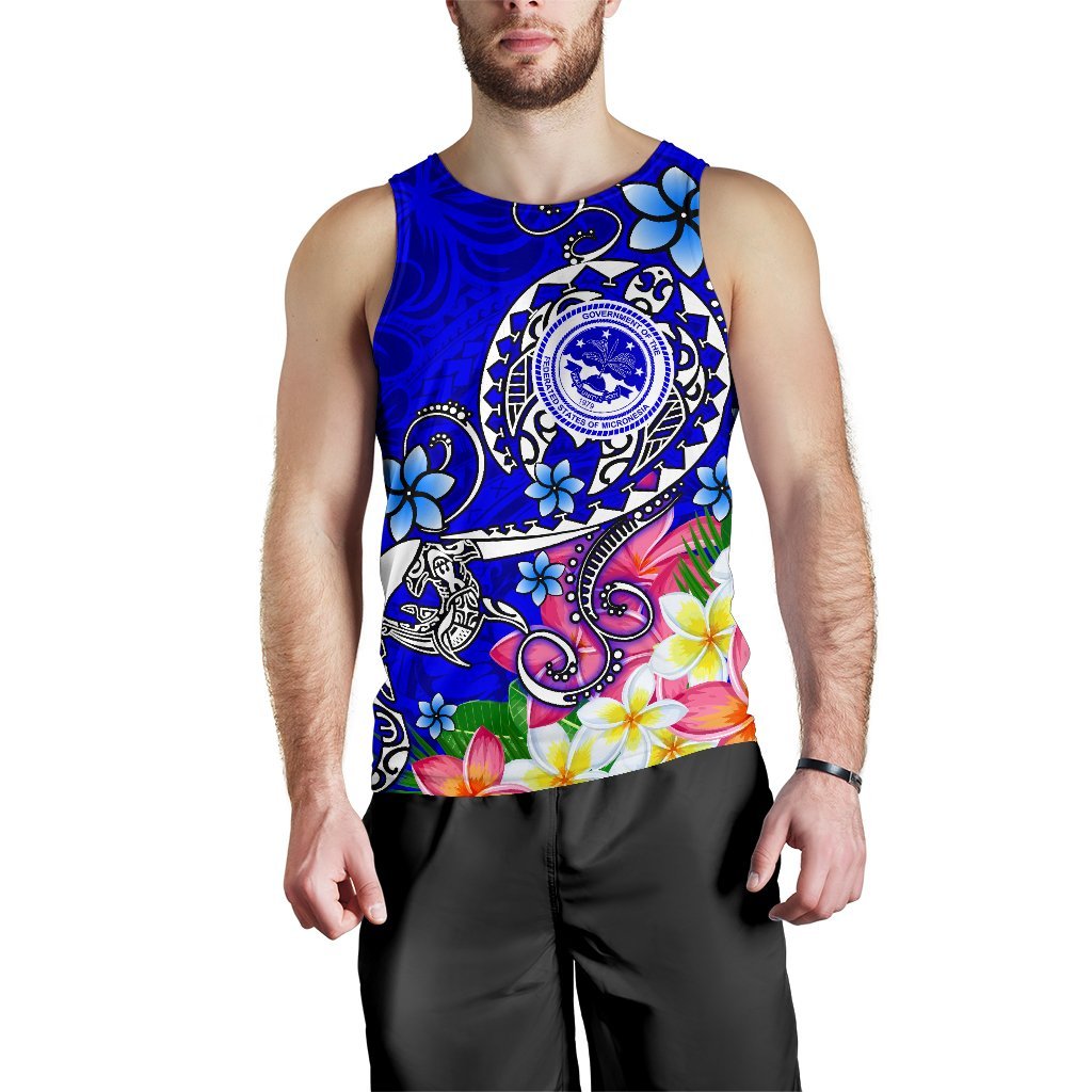 FSM Men's Tank Top - Turtle Plumeria (Blue) Blue - Polynesian Pride