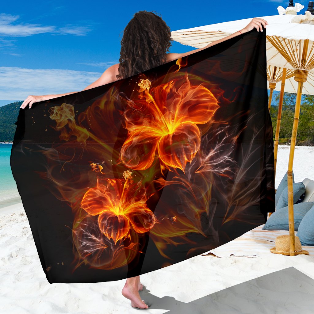 Hawaii Hibiscus Fire Sarong Sarong One Size Black - Polynesian Pride