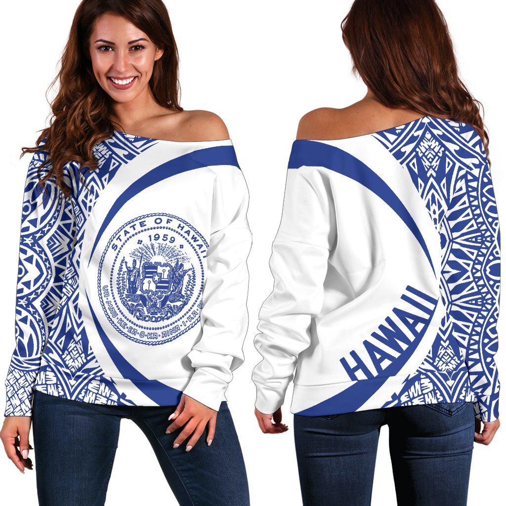 Hawaii Polynesian Women's Off Shoulder Sweater 05 White - Polynesian Pride