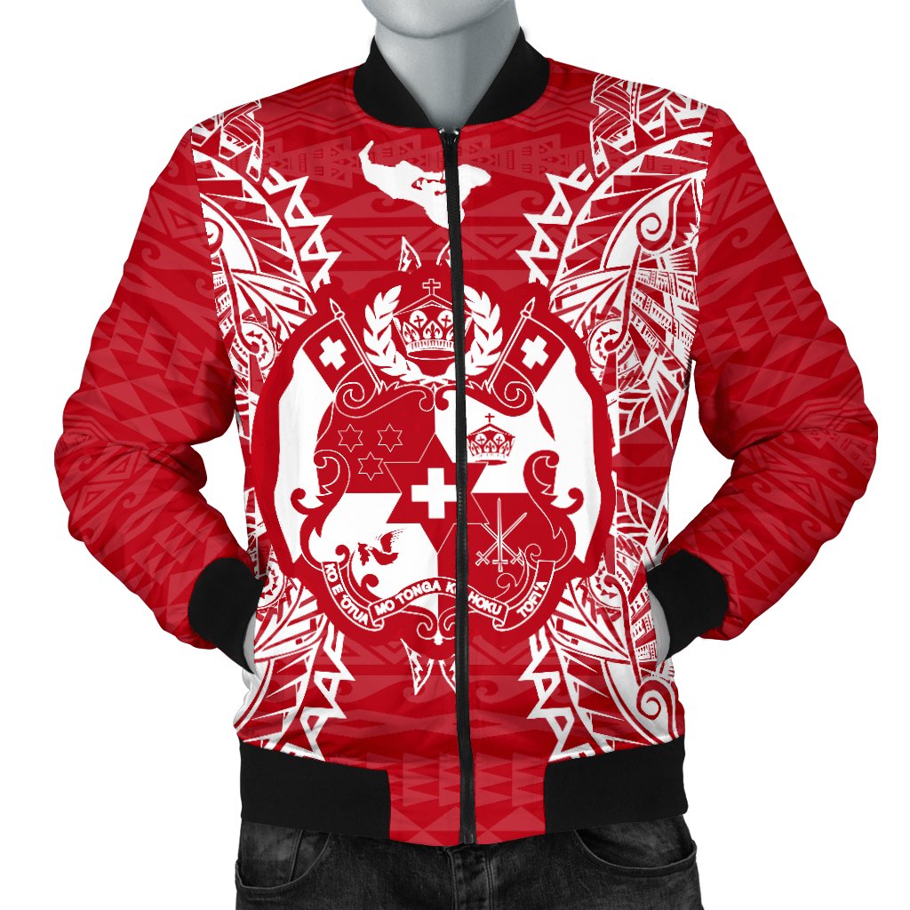 Tonga Polynesian Men's Bomber Jacket Map Red White Red - Polynesian Pride