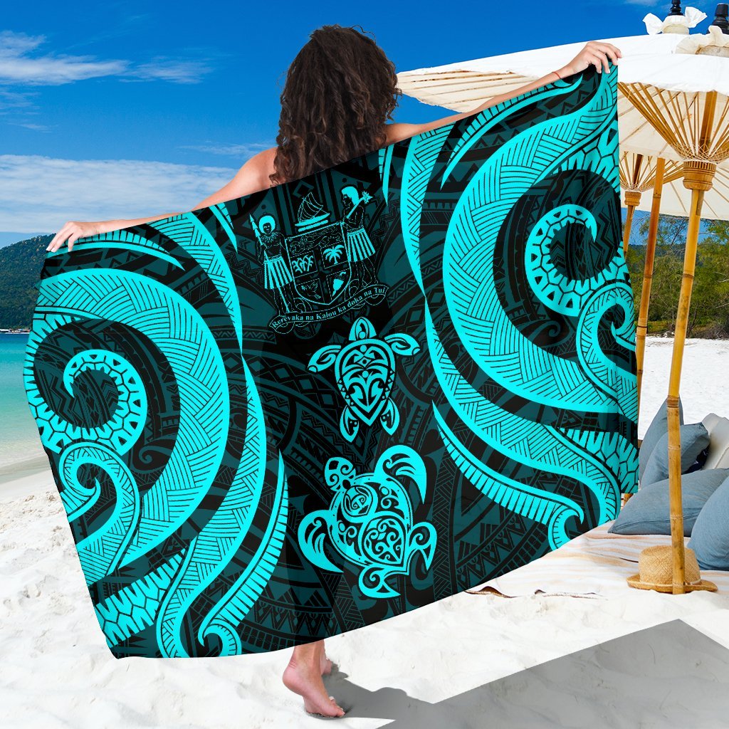 Fiji Sarong - Tentacle Turtle Turquoise Coat of Arm SARONG ONE SIZE TURQUOISE - Polynesian Pride