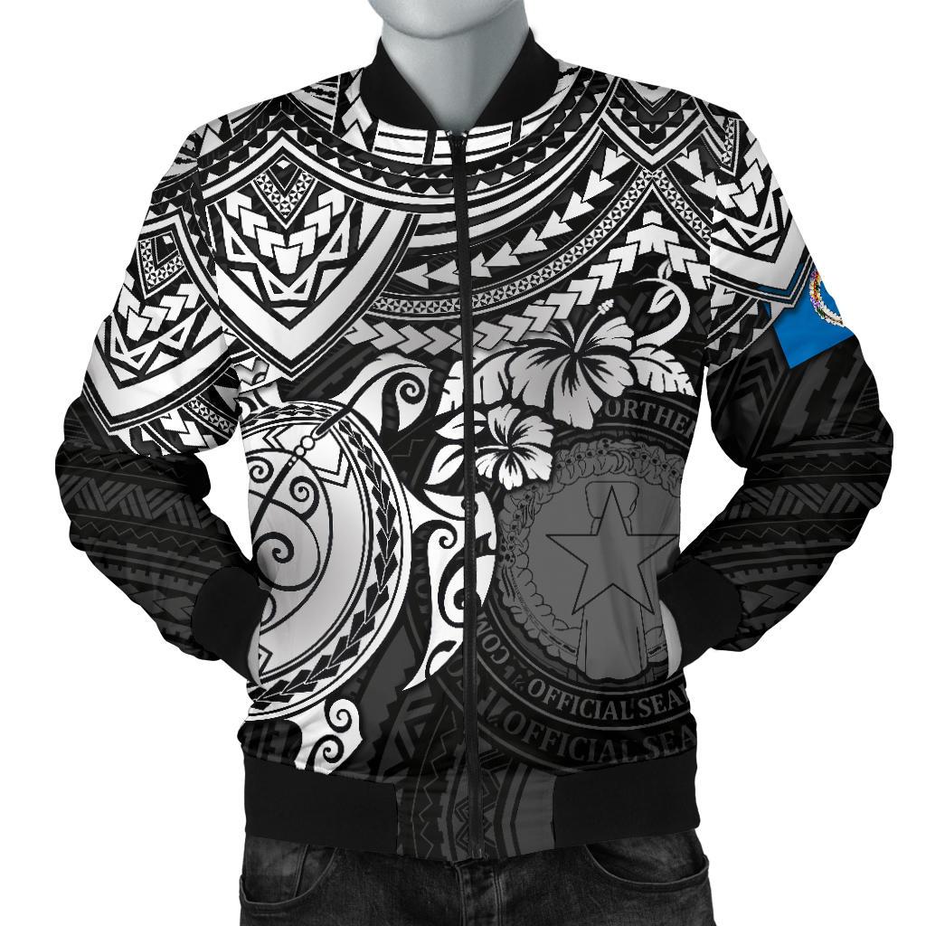 Northern Mariana Islands Polynesian Bomber Jacket (Men) - White Turtle White - Polynesian Pride