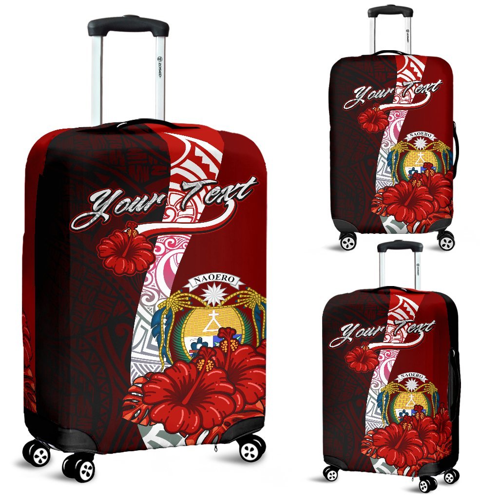 Nauru Polynesian Custom Personalised Luggage Covers - Coat Of Arm With Hibiscus Red - Polynesian Pride