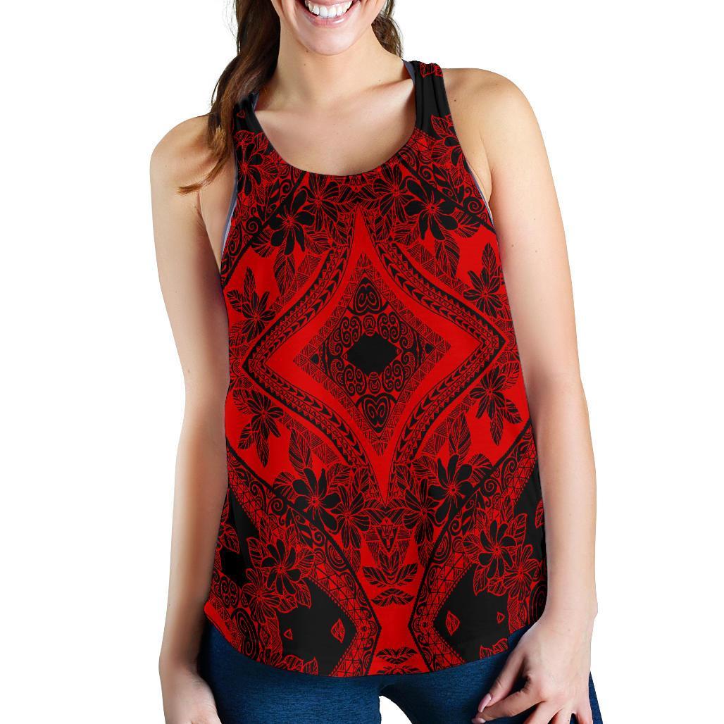 Polynesian Plumeria Mix Red Black Women's Racerback Tank Top Red - Polynesian Pride