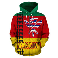 MAKAIWI Hawaii Kanaka Flag Polynesian Custom Zipper Hoodie Line Style - Polynesian Pride