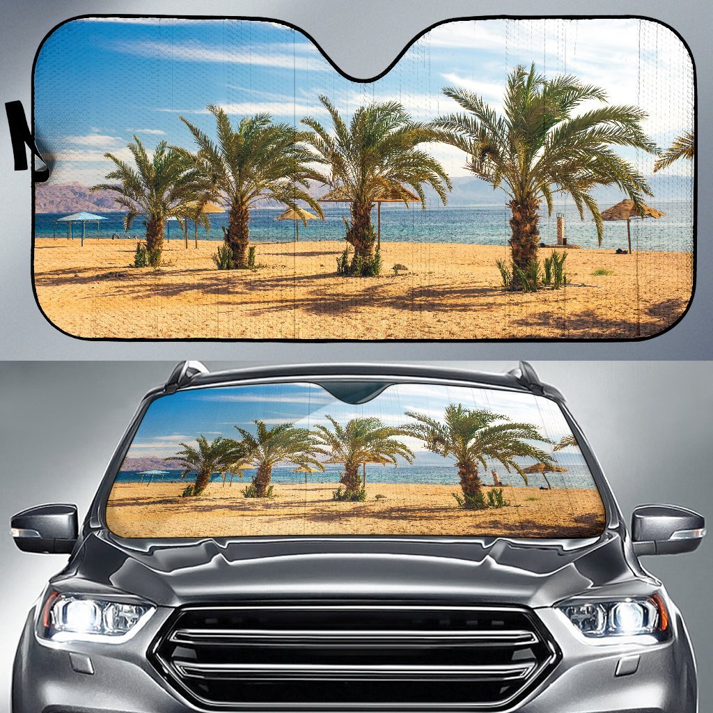 Palm Beach Summer Time Vacation Car Sun Shade Auto Sun Shade Universal Fit Blue - Polynesian Pride