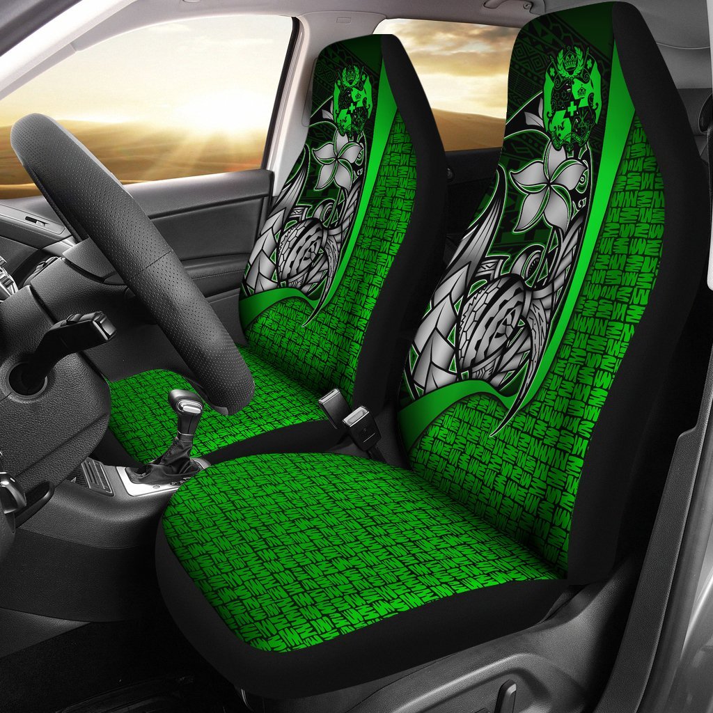 Tonga Polynesian Car Seat Covers Green - Turtle With Hook Universal Fit Green - Polynesian Pride