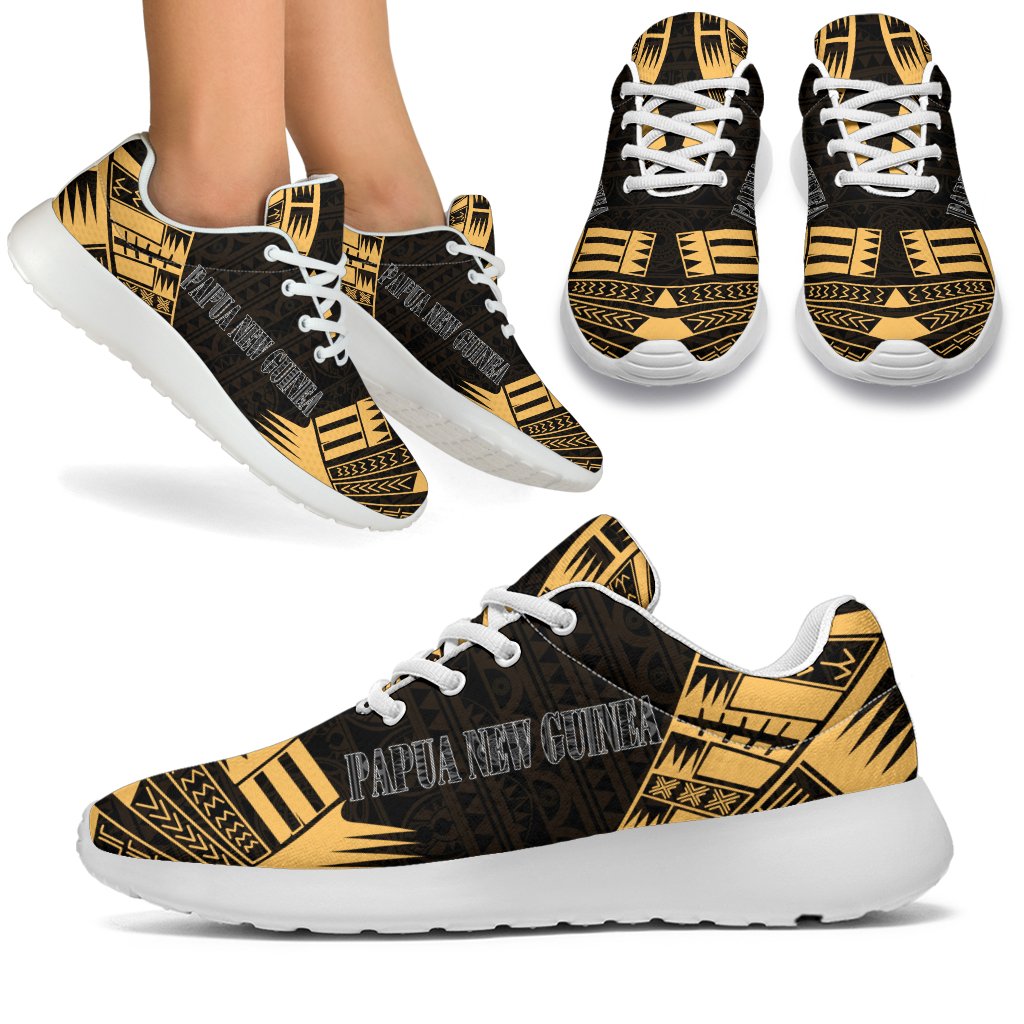 Papua New Guinea Sport Sneakers - Polynesian Tattoo Gold White - Polynesian Pride