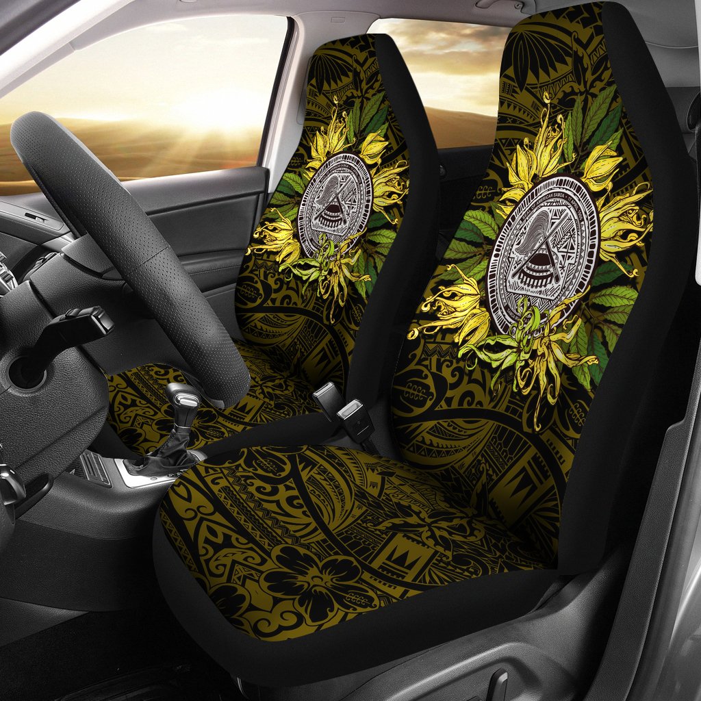 American samoa Car Seat Covers Ylang Ylang Flowers Universal Fit Black - Polynesian Pride