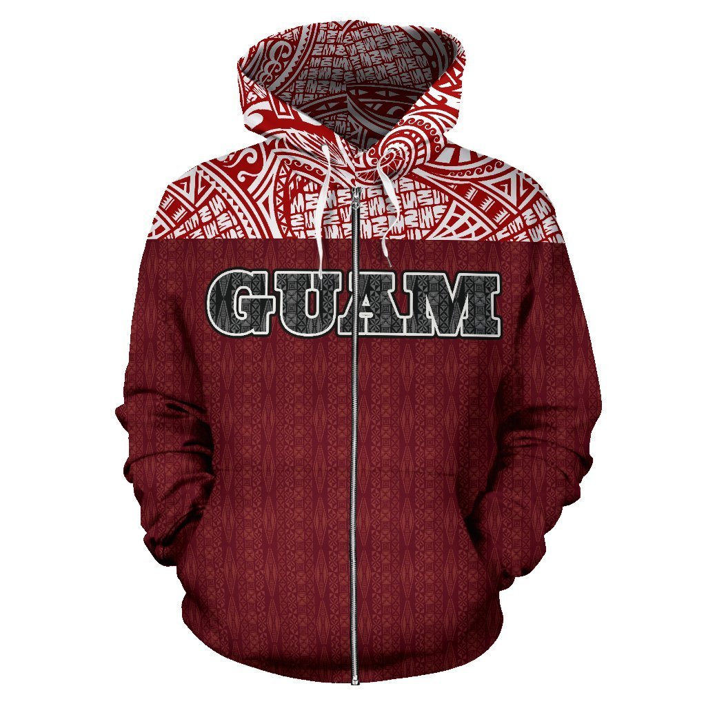 Guam All Over Zip up Hoodie Polynesian Red Version - Polynesian Pride