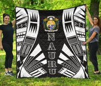 Nauru Premium Quilt - Nauru Coat Of Arms Polynesian White Tattoo Black - Polynesian Pride