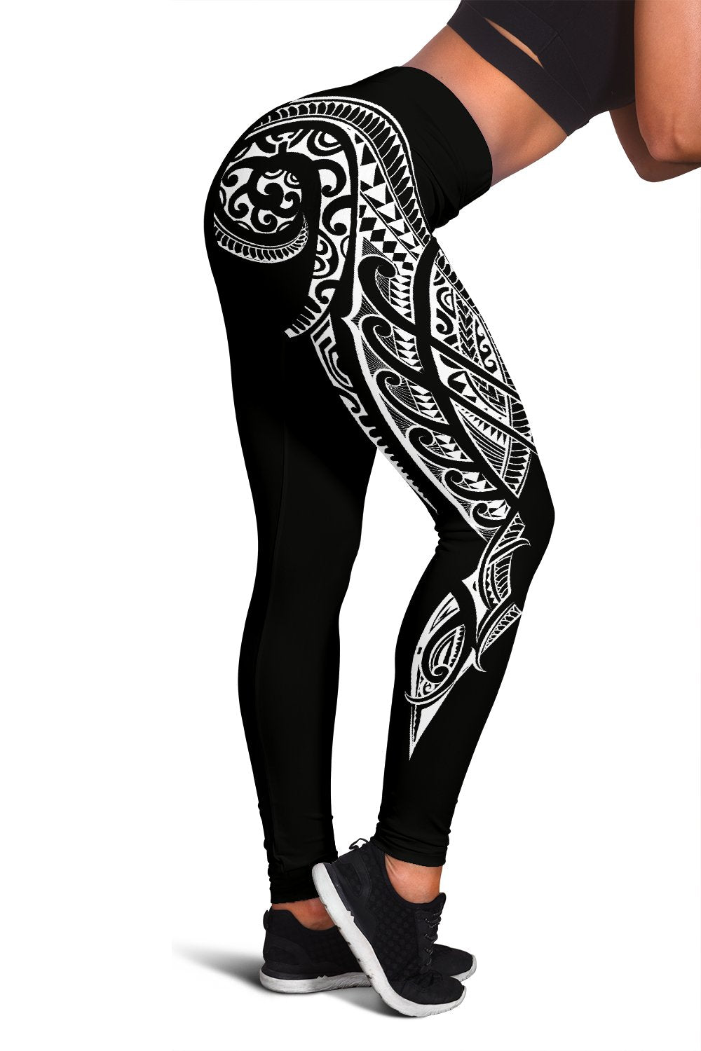 Hawaii State Tattoo Swirly White Polynesian Women's Leggings White - Polynesian Pride