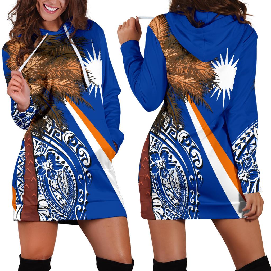 Marshall Islands Polynesian Women's Hoodie Dress - Palm Tree Blue - Polynesian Pride