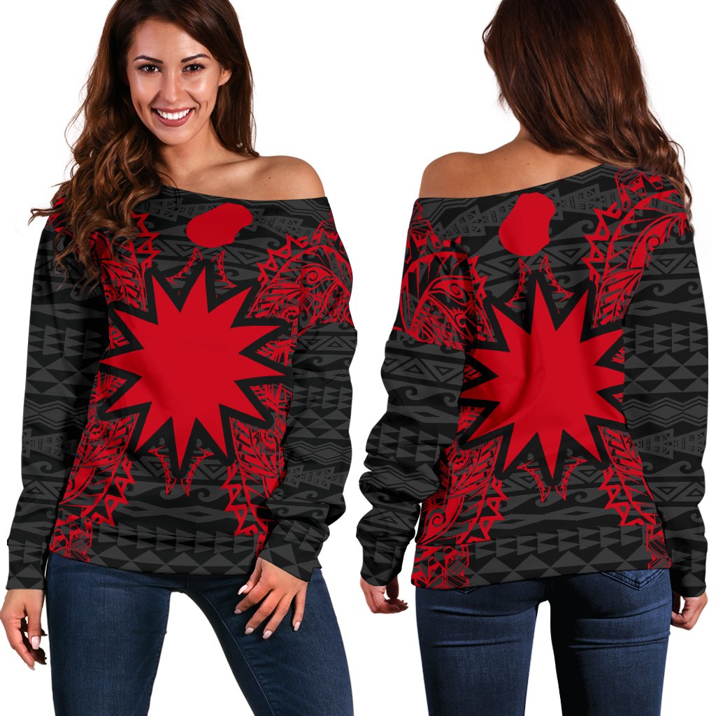 Nauru Polynesian Shoulder Sweater Map Red Red - Polynesian Pride
