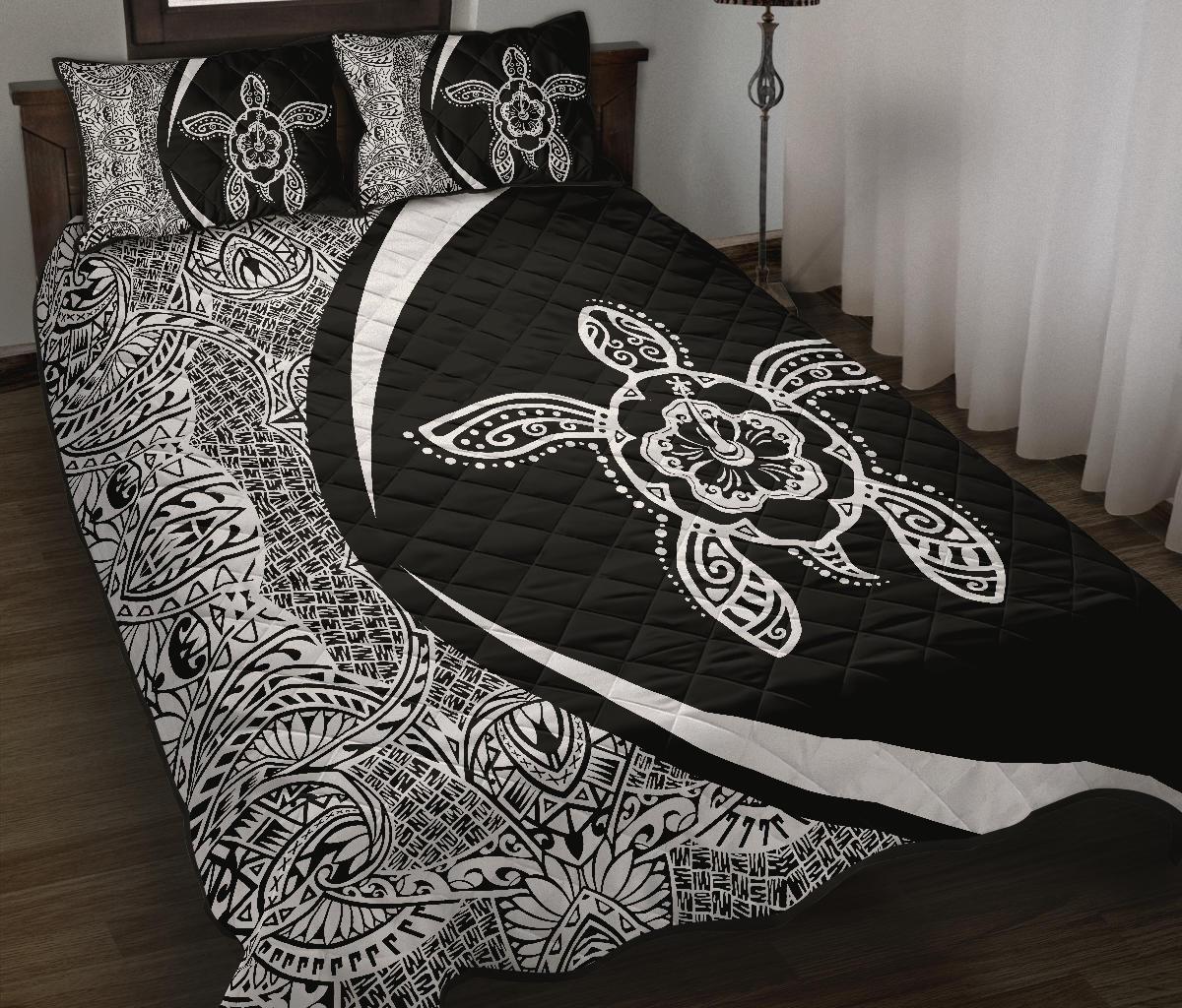 Hawaiian Polynesian Turtle Quilt Bed Set - Circle Style White - Polynesian Pride