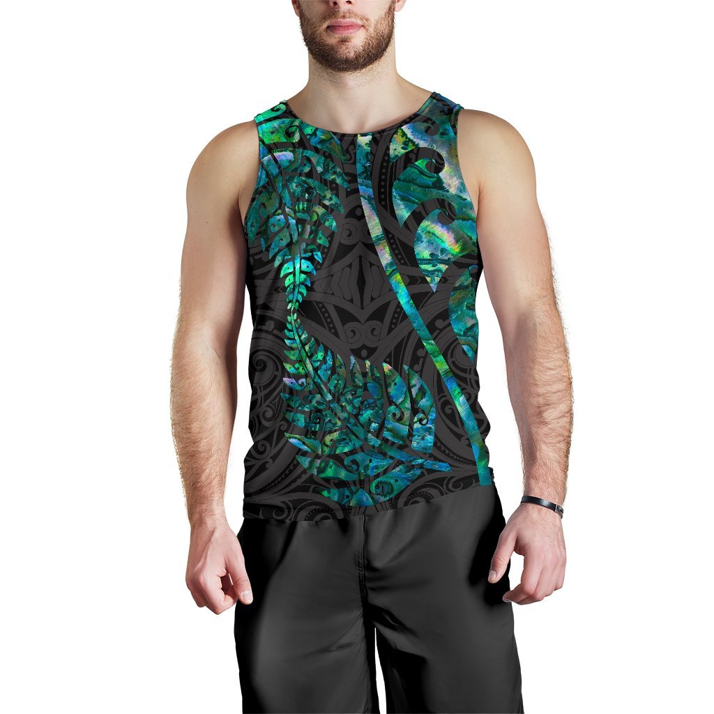 Aotearoa Maori Men Tank Top Silver Fern Koru Vibes Green - Polynesian Pride