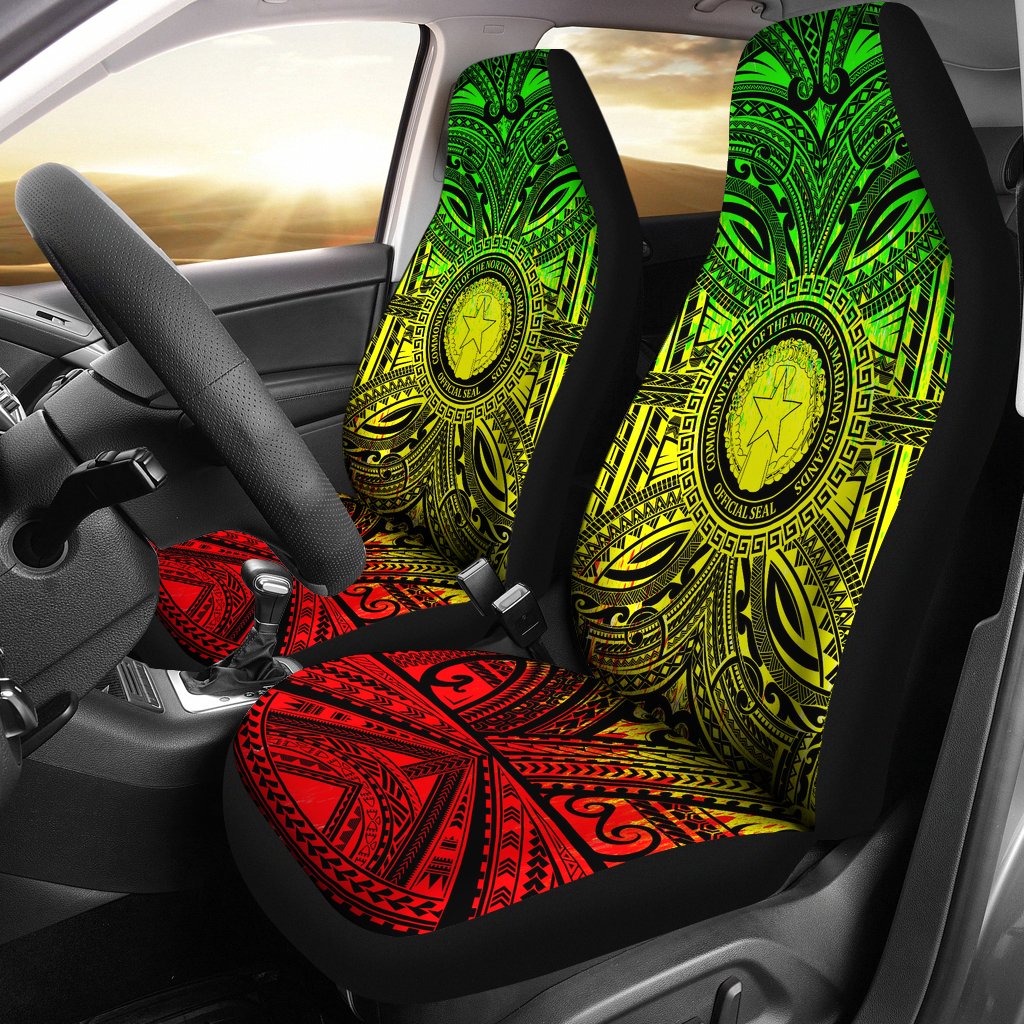 Northern Mariana Islands Car Seat Cover - Northern Mariana Islands Coat Of Arms Polynesian Reggae Style Universal Fit Reggae - Polynesian Pride