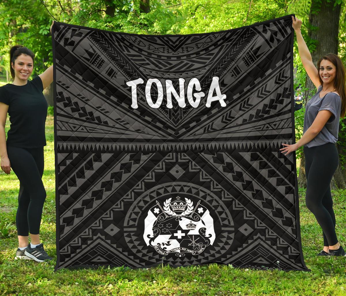 Tonga Premium Quilt - Tonga Seal With Polynesian Tattoo Style (Black) - Polynesian Pride