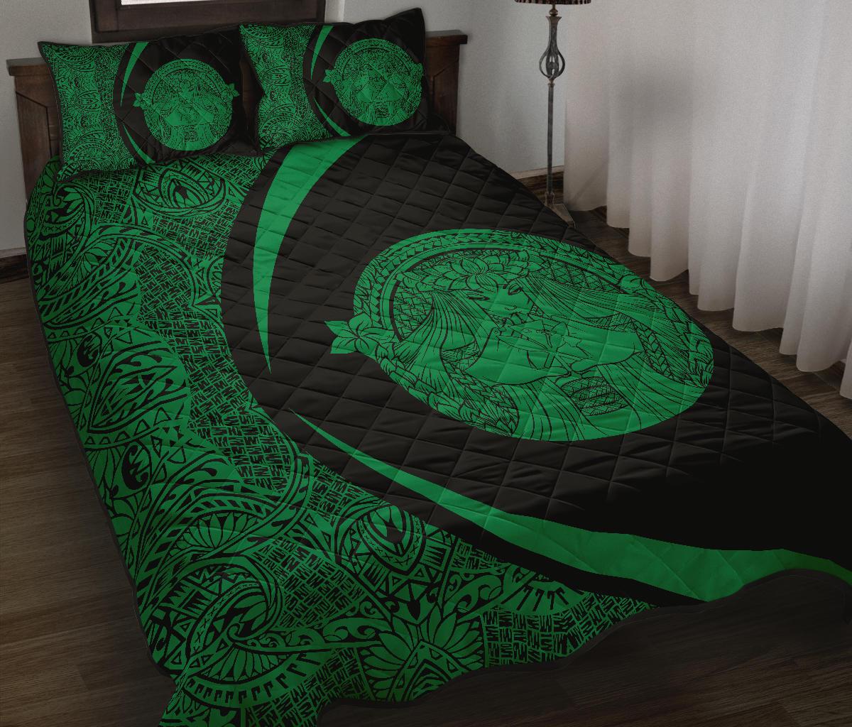 Hawaii Polynesian Pele Kanaka Quilt Bed Set Circle Style Green - Polynesian Pride