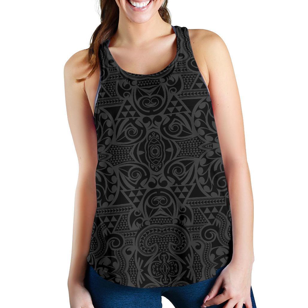 Polynesian Kakau Turtle Gray Women's Racerback Tank Top Gray - Polynesian Pride