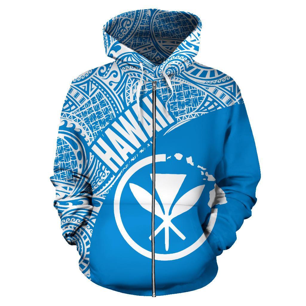 Hawai Zip up Hoodie Hawaii Kanaka Maoli Polynesian Tattoo Blue Version - Polynesian Pride