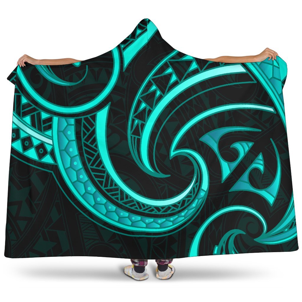 New Zealand Maori Mangopare Hooded Blanket Polynesian - Turquoise Hooded Blanket Turquoise - Polynesian Pride