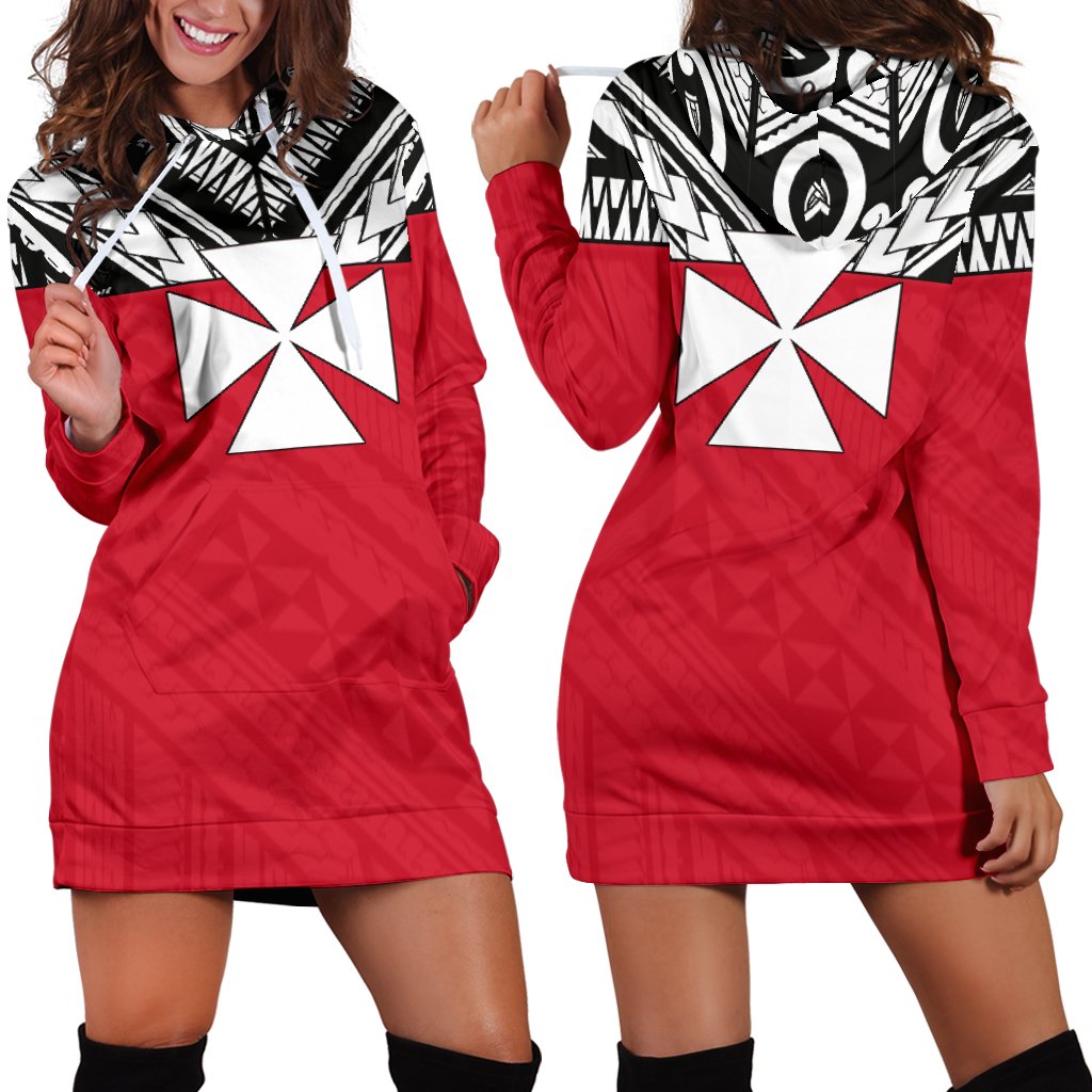 Wallis And Futuna Women's Hoodie Dress - Polynesian Design Red - Polynesian Pride