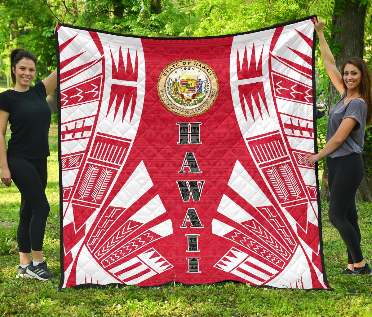 Hawaii Premium Quilt - Hawaii Seal Polynesian White Tattoo (Red) - Polynesian Pride