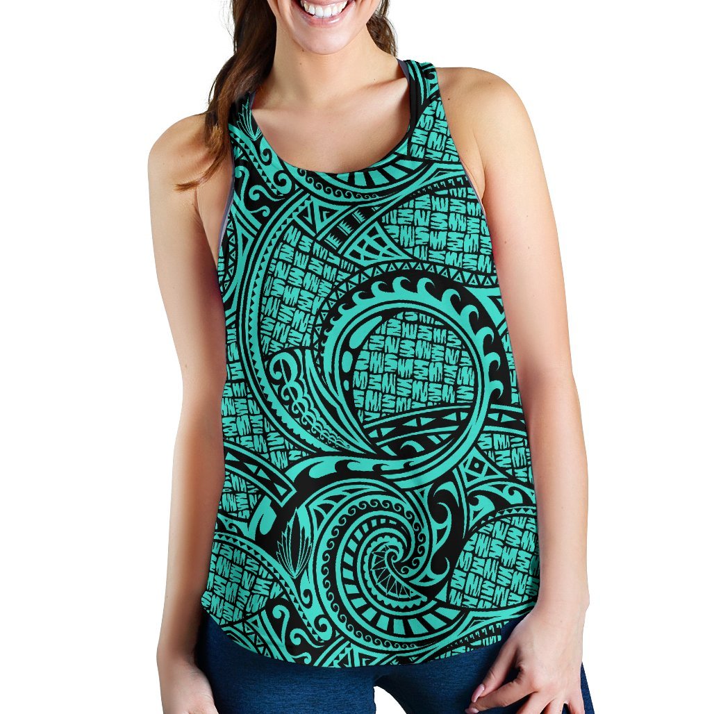 Polynesian Maori Lauhala Turquoise Women's Racerback Tank Top Turquoise - Polynesian Pride