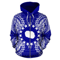 Cook Islands Polynesian All Over Zip up Hoodie Map Blue - Polynesian Pride