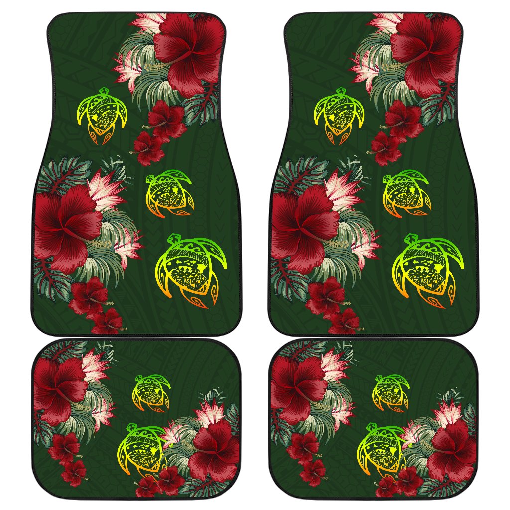 Hawaii Car Floor Mats - Turtle Hibiscus Pattern Hawaiian Car Floor Mats - Green Car Floor Mats Universal Fit Green - Polynesian Pride