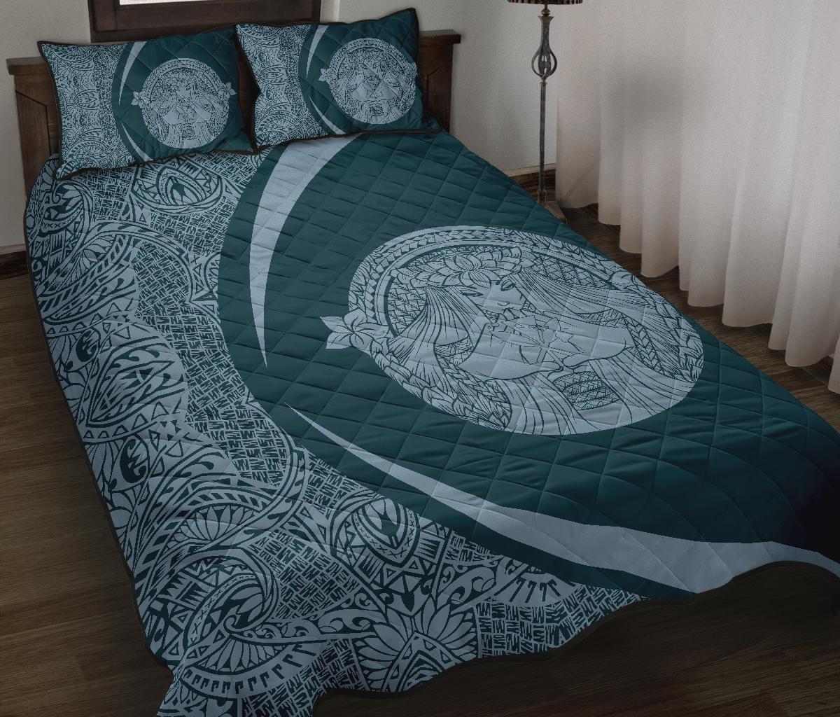 Hawaii Polynesian Pele Kanaka Quilt Bed Set Circle Style Blue And Black - Polynesian Pride