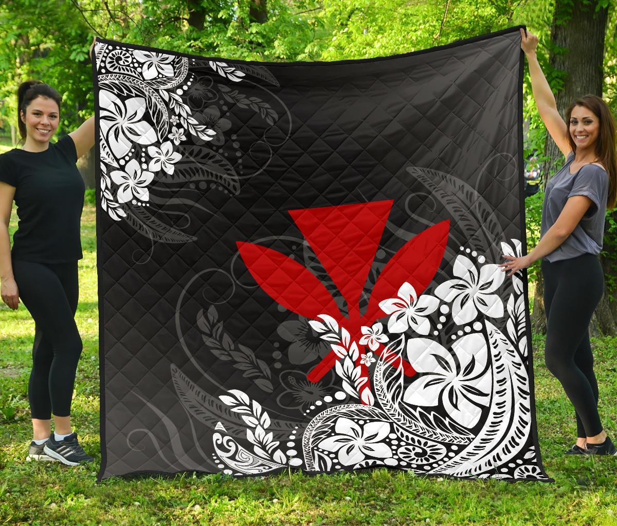 Hawaii Premium Quilt - Red Kanaka Maoli & White Hibiscus Style - Polynesian Pride