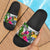 Nauru Slide Sandals - Turtle Plumeria Banana Leaf Crest Black - Polynesian Pride