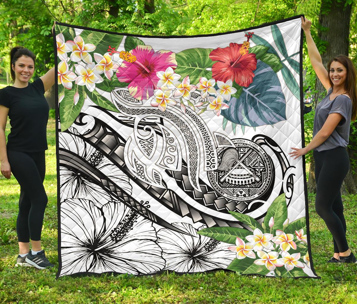 Polynesian American Samoa Premium Quilt - Summer Plumeria (White) - Polynesian Pride