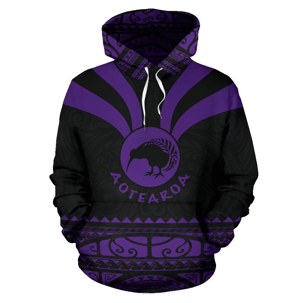 Maori Aotearoa Silver Fern Hoodie Violet Medal Version - Polynesian Pride