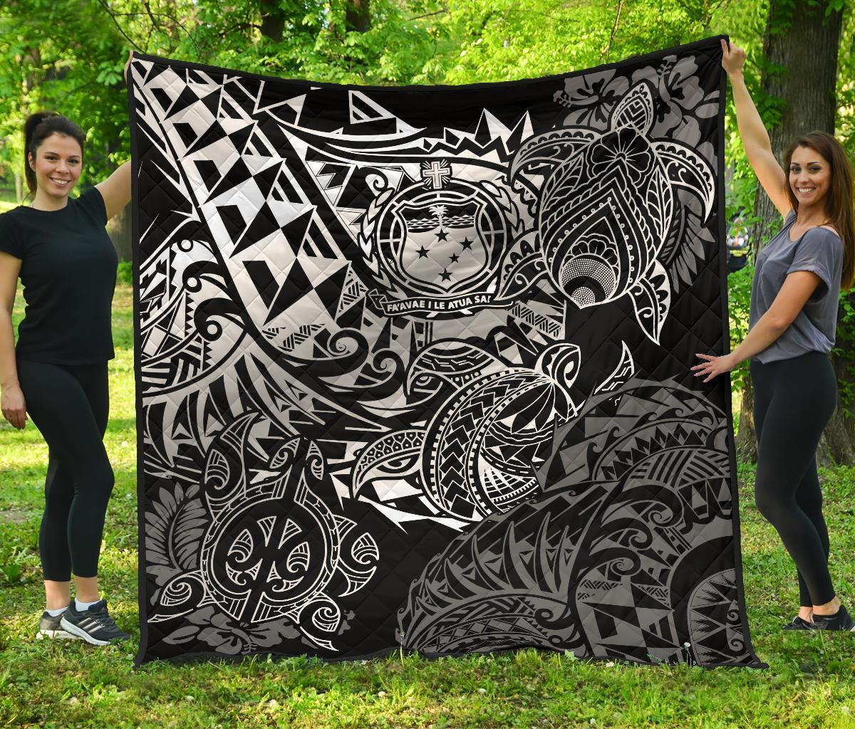 Samoa Polynesian Premium Quilt - White Turtle Flowing - Polynesian Pride