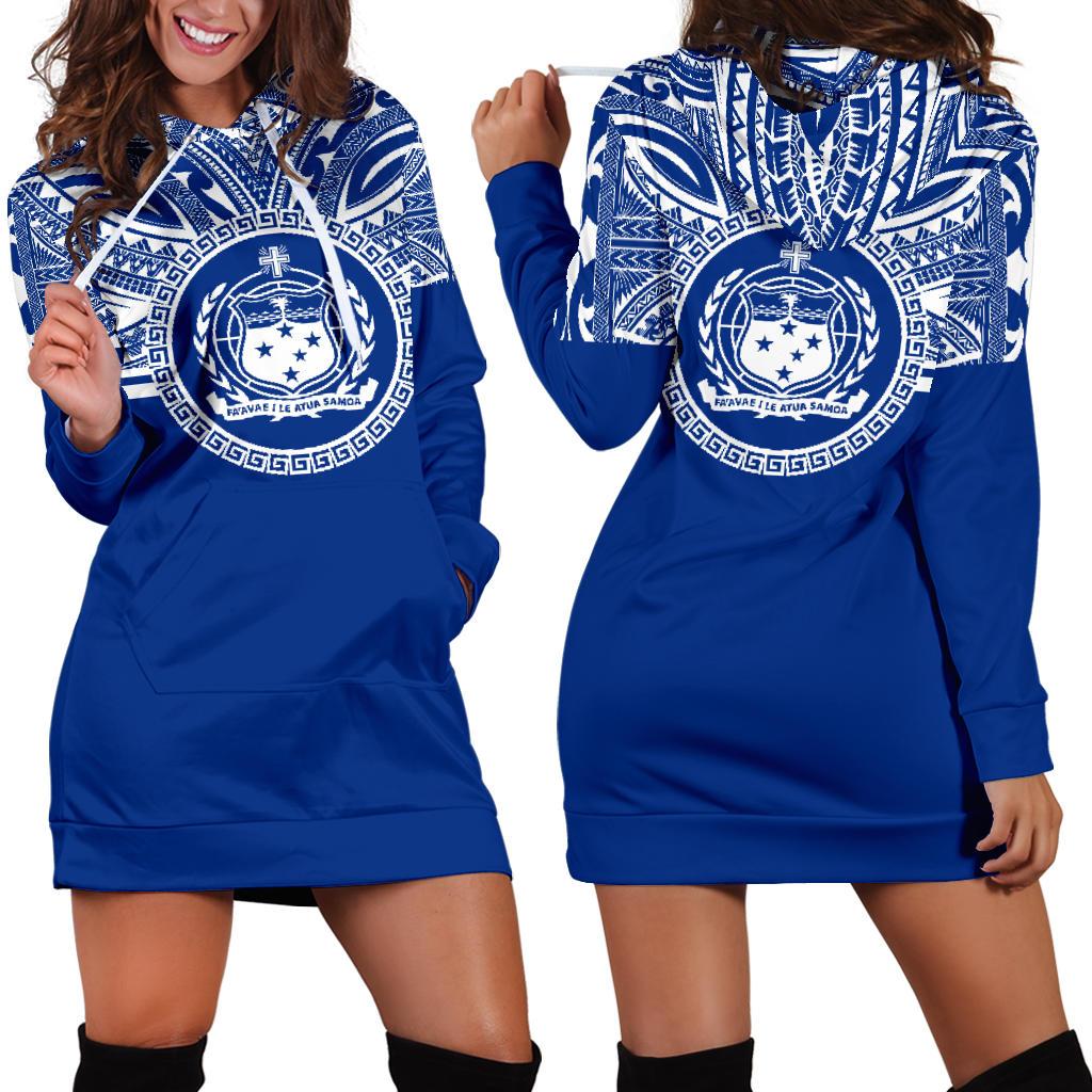 Samoa Women Hoodie Dress - Samoa Coat Of Arms Polynesian Flag Color Blue - Polynesian Pride