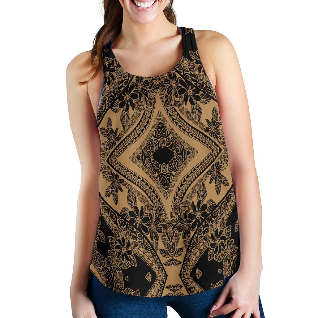 Polynesian Plumeria Mix Gold Black Women's Racerback Tank Top Gold - Polynesian Pride